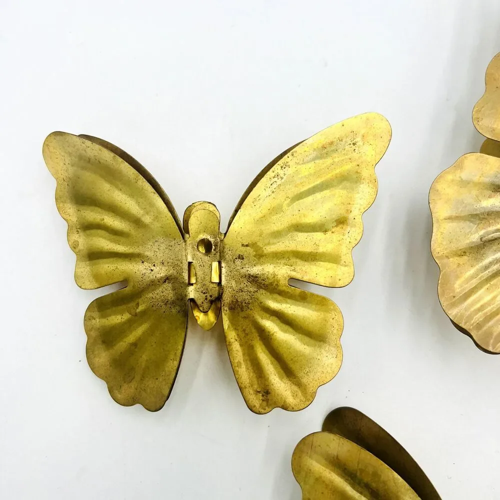 Set Of 3 Vintage Two-toned Aluminum Butterflies. Wall Art. Gold And Copper Color
